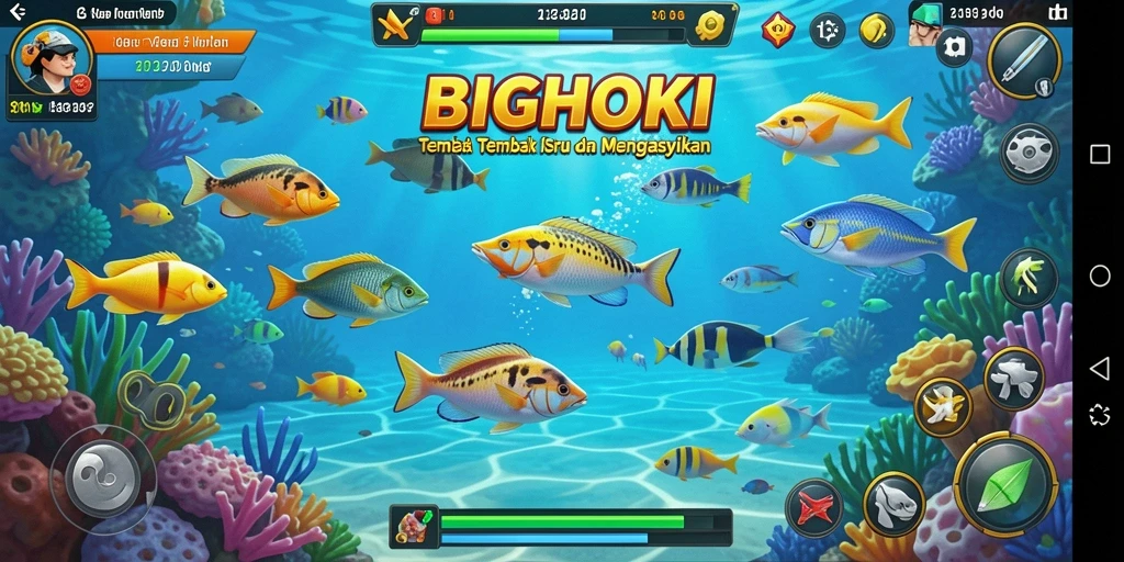 Screenshot gameplay BIGHOKI yang menampilkan aksi menangkap ikan.