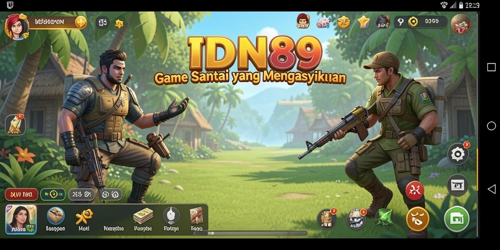 Screenshot utama IDN89 menunjukkan gameplay yang penuh warna dan interaksi santai.
