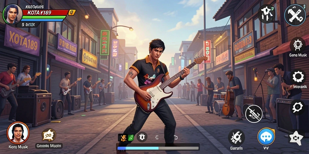 Screenshot KOTA189 menampilkan gameplay yang menyenangkan dengan berbagai alat musik.